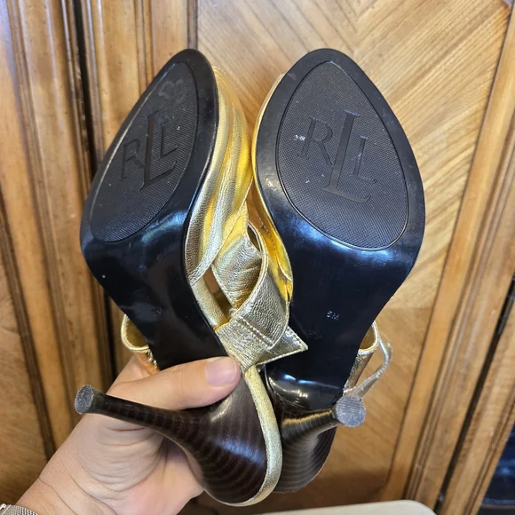 Lauren Ralph Lauren Gold Cutout Heels - Picture 4 of 5
